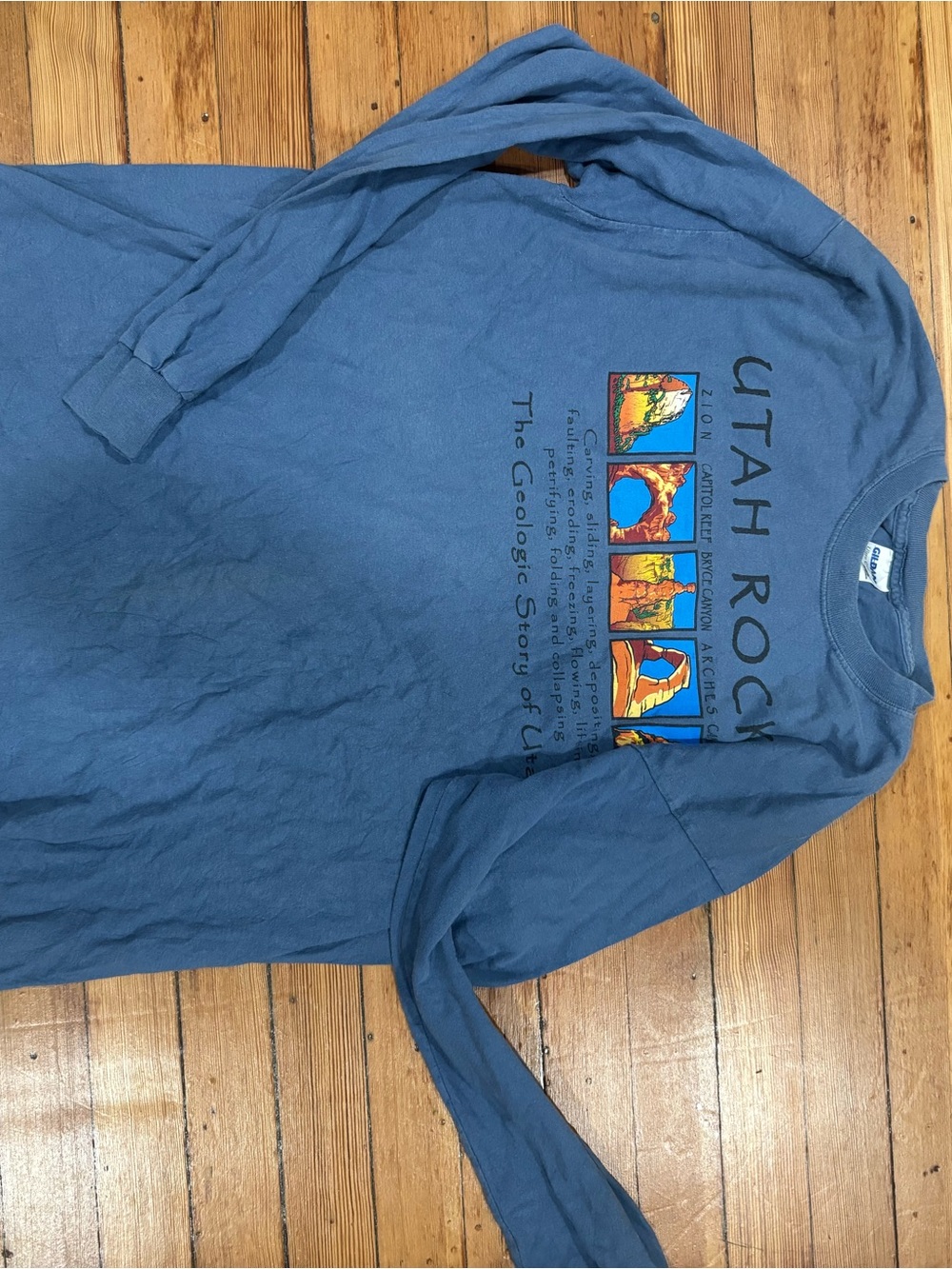 Gildan Dusty Blue Utah Rock Long Sleeve Graphic Tee